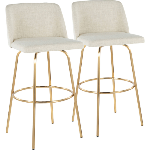 Toriano 30" Swivel Bar Stool in Cream Fabric & Gold with Round Footrest (Set of 2)